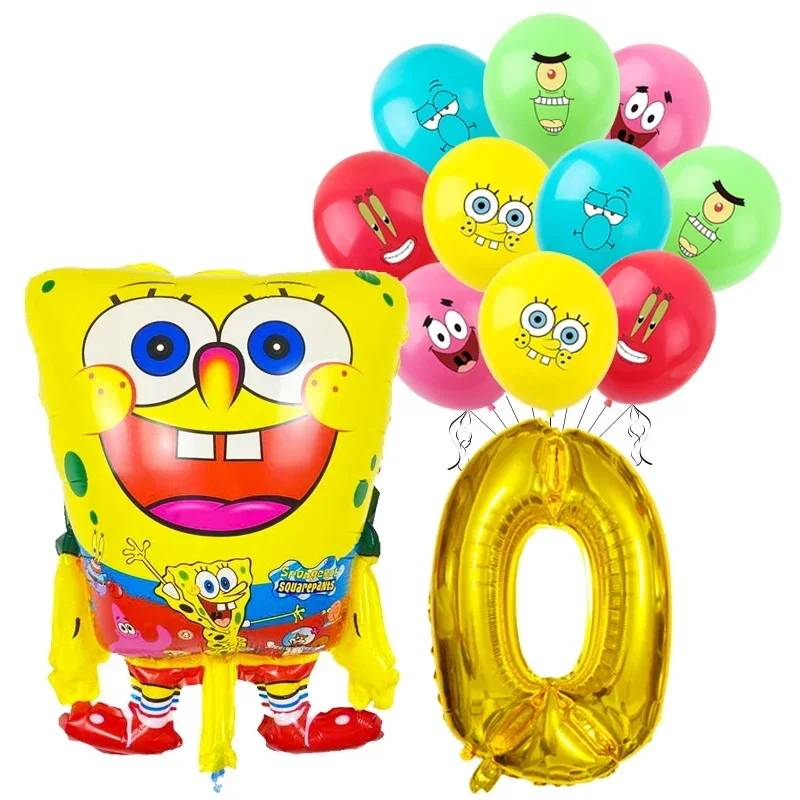 thumbnail image 1 of Juego de globos de látex con números de Bob Esponja para fiesta de cumpleaños infantil, suministros de decoración para fiesta de baby shower, 1 of 5