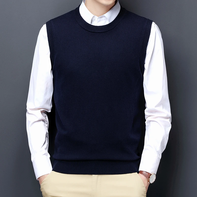 Men Sweater Vest Korean Round Neck Business Casual Fitted Version Black Light Grey Sleeveless Knitted Vest Top Male Brand men sweater vests mens knitted vest