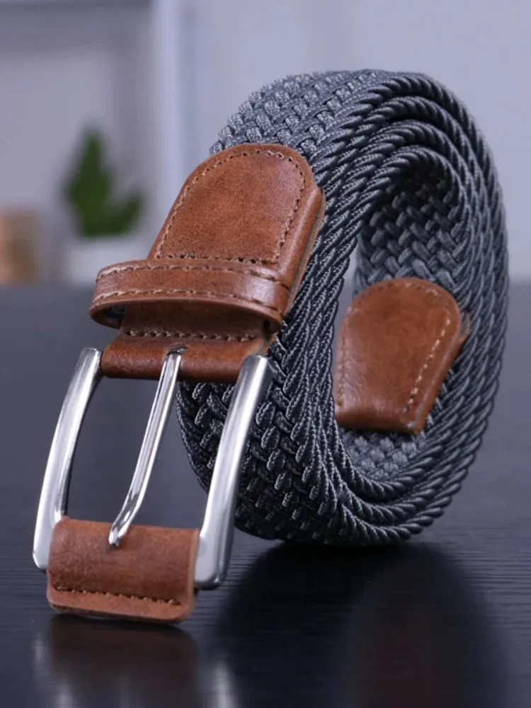 Unisex-Leinengürtel, elastischer Stoff, gewebt, hochwertige Damengürtel für Jeans, männliche Dornschließe, erweiterbar, geflochten, Stretch, lässige Riemen – Detail 3