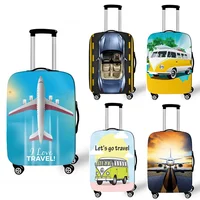 Car Go Travel Camping Print Luggage Covers 18-32 Inch Elastic Trolley Case 3D Map Plane Protective Anti-dust Suitcase Cover 1