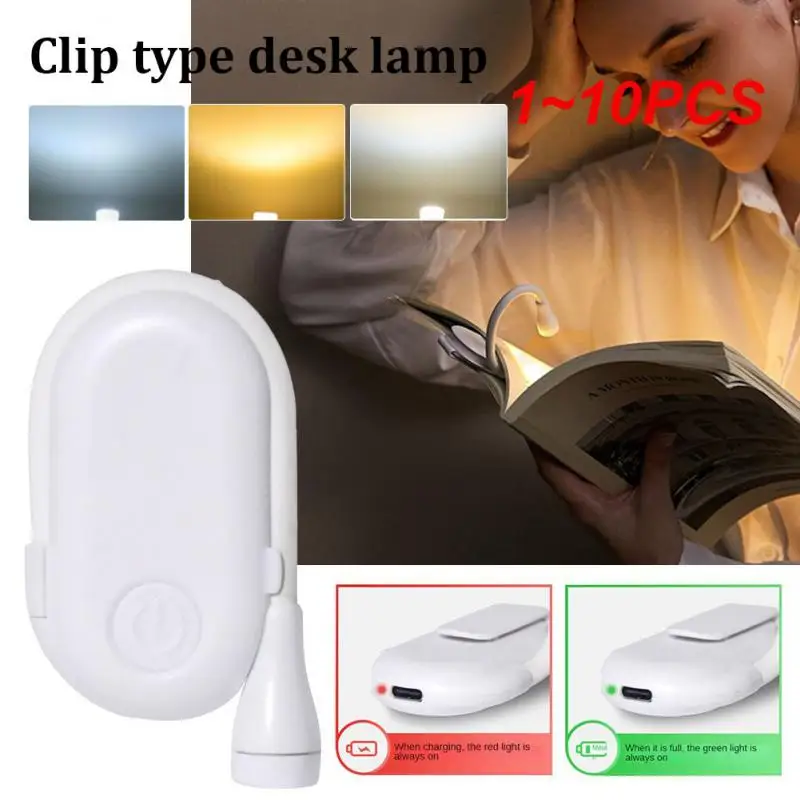 

1~10PCS Book Light Reading Lights for Books in Bed Led Book Night Lamp Rechargeable 3 Color Stepless Brightness Clip on Reading