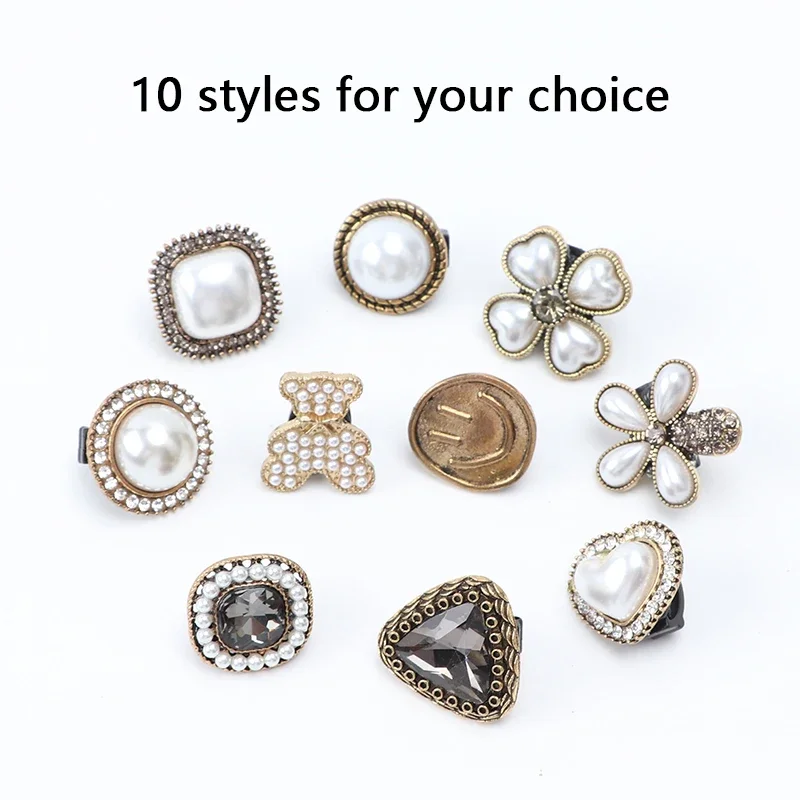 1PCS Pearl Rhinestones Buckle Shoelaces Decoration Shoe Accessories DIY Shoe Charms Design Exquisite Vintage Button Accessories