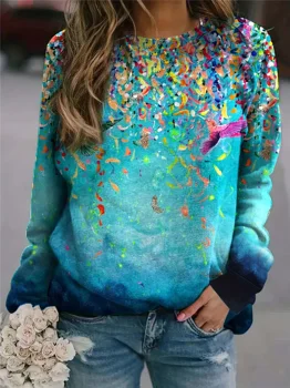 Moda Donna Plus Allover Stampa geometrica Manica lunga O-Collo Leggero pullover elasticizzato Felpa Casual Top Abbigliamento donna 1