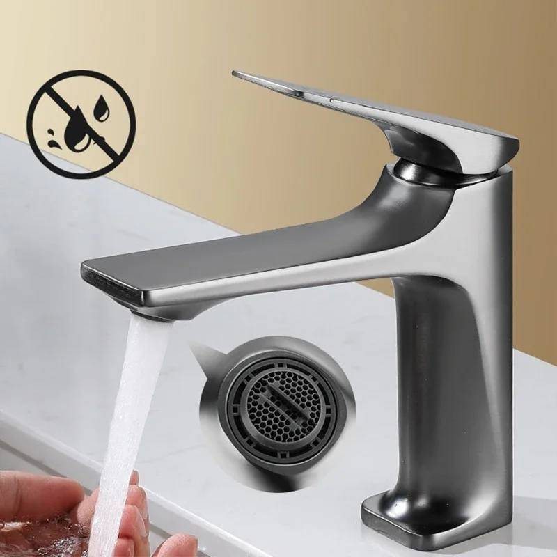 Copper Alloy Bathroom Faucet Anti-Splash Dual Temperature Control Brushed Finish Sink Tap  Basin Anti Splash Faucet With 80cm In
