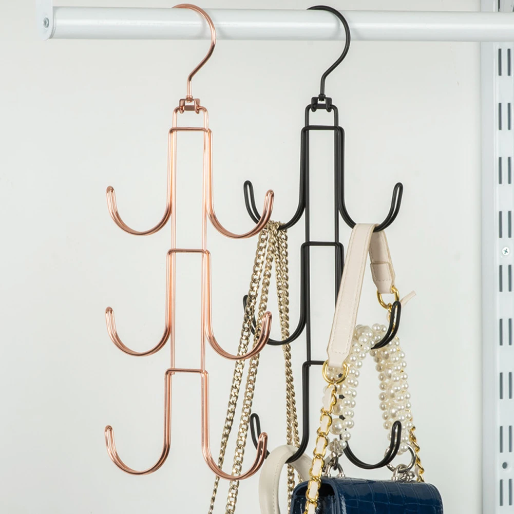 Clothes Hanger Storage Hanger Clothing Storage Metal Rotated Handbag Storage Hanger Organizer Multi-Layer Bag Ties Scarf Hanging Hook Space-Saving Clothes Hanger For Wardrobe