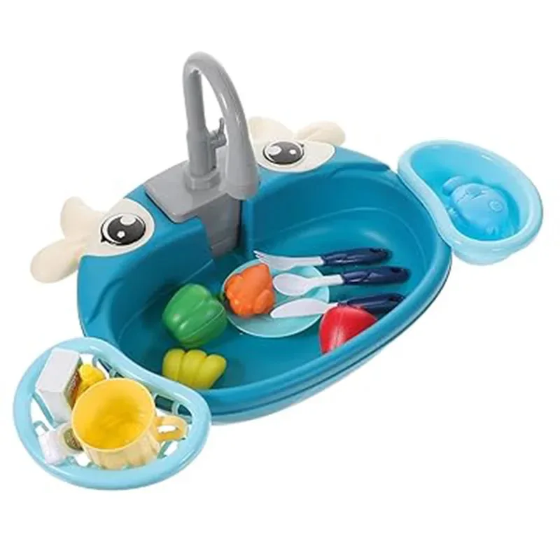 Set da cucina giocattolo per bambini con acqua circolante elettrica, lavandino per lavastoviglie, giochi di finzione fantasioso per bambini ragazzi ragazze età - immagine 2