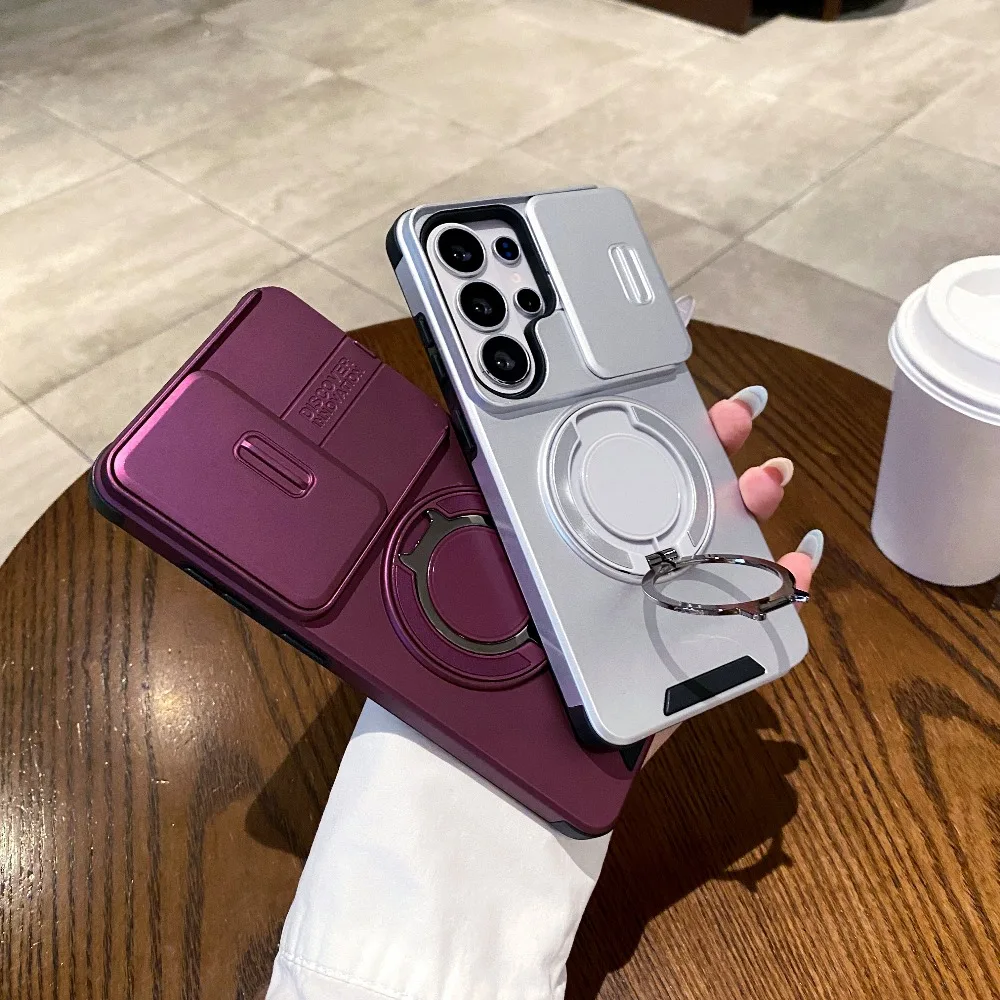 Magnetic Bracket Shockproof Armor Case with Slide Camera Protection
