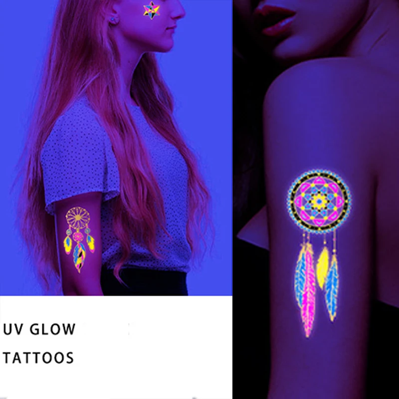 Fluorescent Sticker Luminous Temporary Tattoos Stickers UV Glow Fluorescent Bull Tattoo Waterproof For Body Art Decals 5