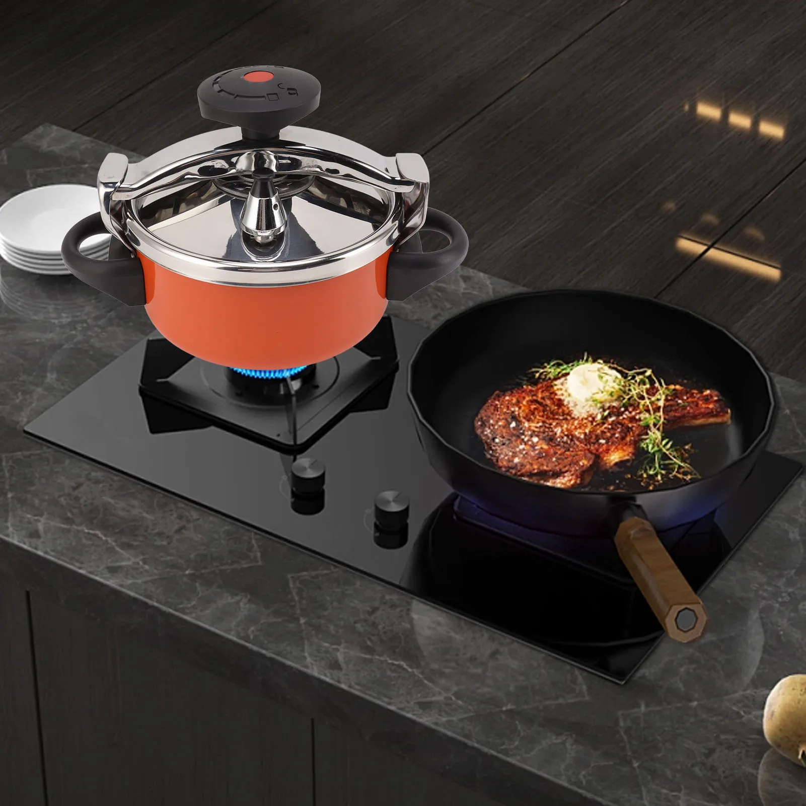 2L Pressure Cooker Stainless Steel Canner Double Bottom Pressure Cooker for Gas Stoves Induction Stoves 6