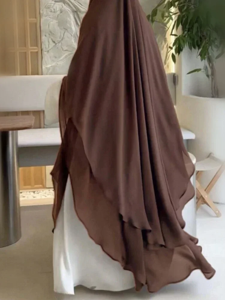 2Layers Chiffon Long Khimar Women Muslim Hijab Prayer Eid Headscarf Shawl Veil Long Two-Layer Djellaba Niqab Ramadan