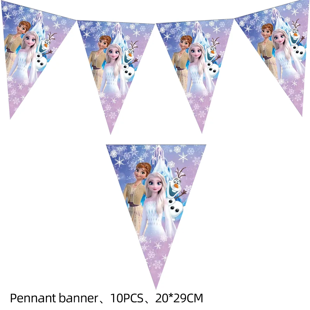 Disney Frozen Birthday Banner Anna And Elsa Happy Birthday Party Decor Kids Hanging Flag Pulling Flower Baby Shower Supplies