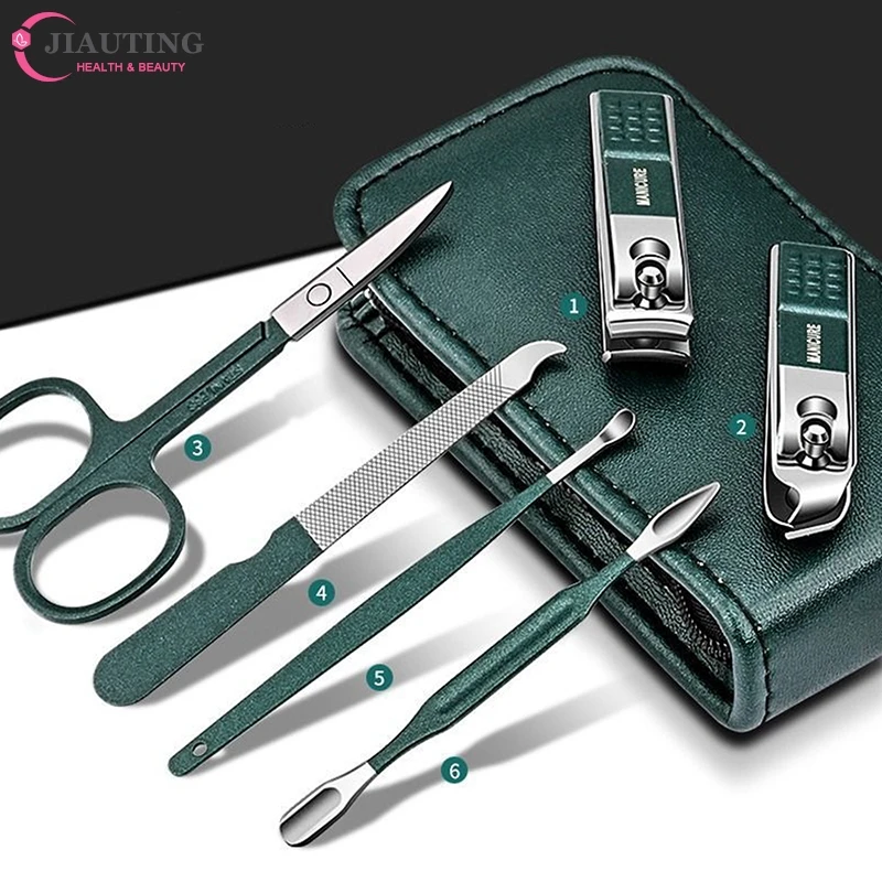 Portable Luxury Manicure Sets Pedicure Kits Bright Black Nail Clipper Set Personal Care Tools Eyebrow Scissors 6 Pcs