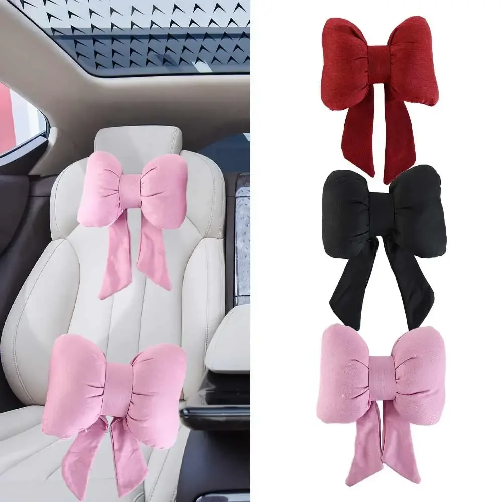 Cute Ribbon Bow Car Neck Pillow - Comfortable Adjustable Cotton Headrest Cushion