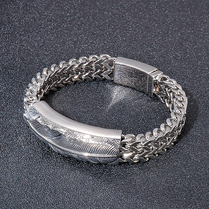 Fongten Hip Hop Stil Feder Kreuz Edelstahl Armband Für Männer Mode Party Geschenk Vielseitige Bankett Zubehör – Detail 10
