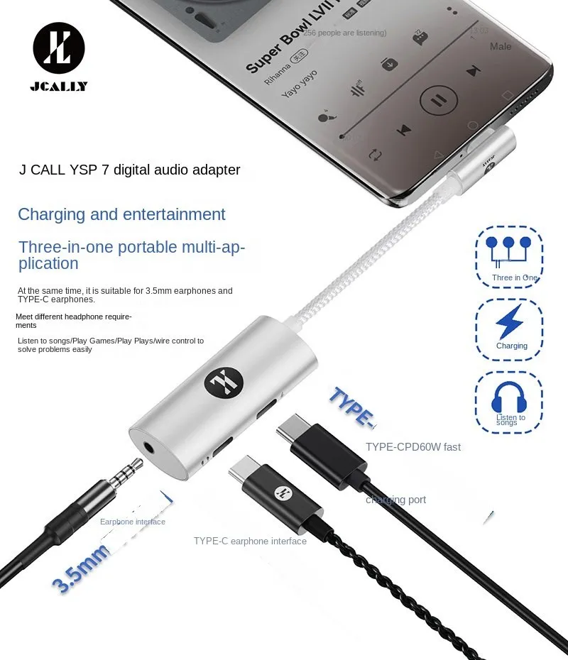 JCALLY SP7 New Upgraded 3-in-1 Digital Audio Adapter Portable DAC & Amplifier description image 6