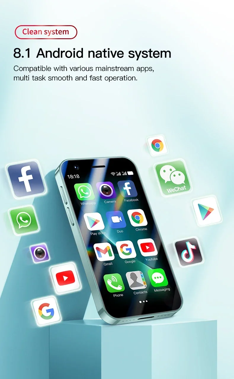 Teléfono Inteligente Mini FUFFI F8 Pro, Teléfono Android con Face ID, Portátil, Mini Celular de 8.1 Pulgadas HD, 16 GB de ROM, Batería de 2000 mAh