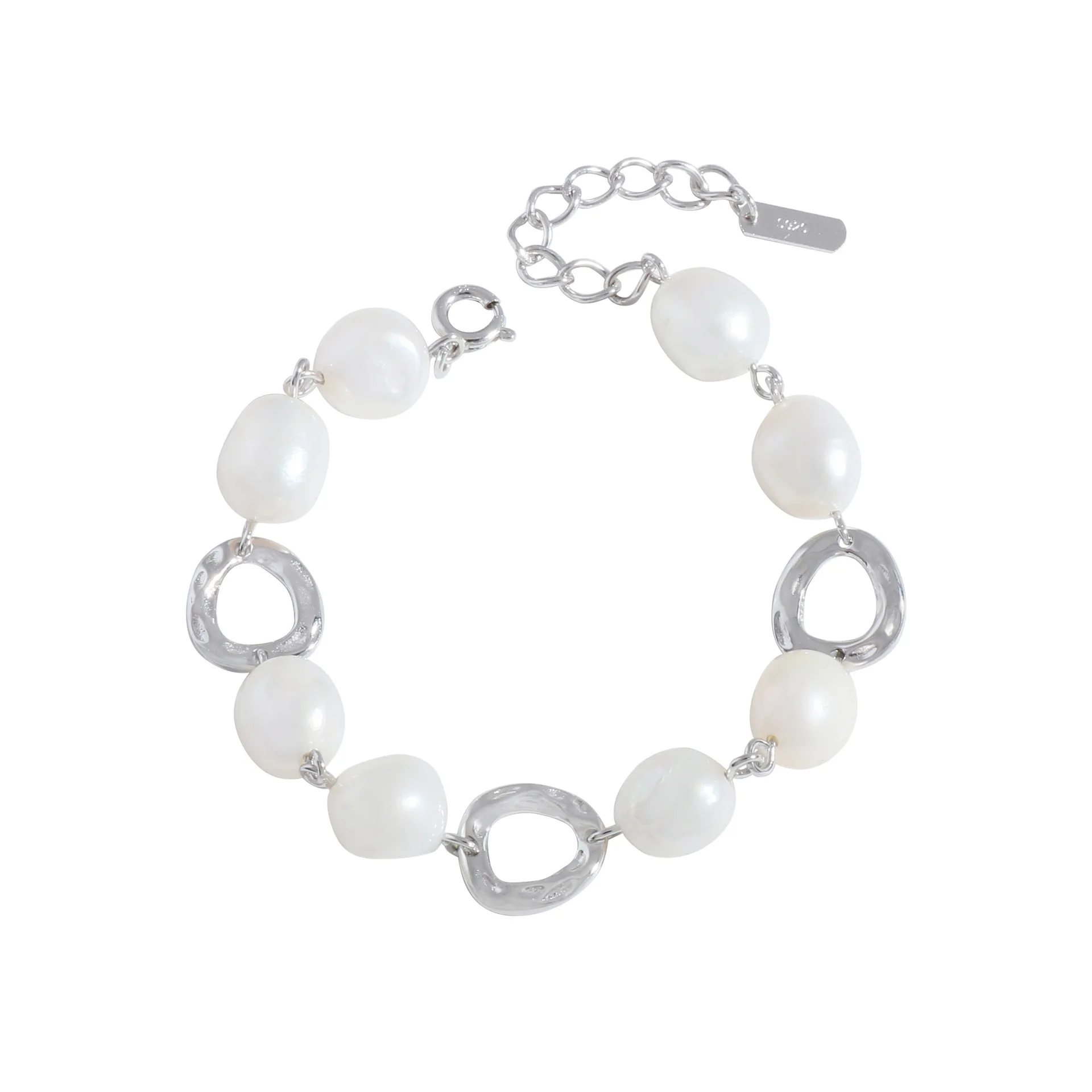 

Small and Luxurious Design, Natural Baroque Pearl Circle Bracelet, 925 Sterling Silver, Female Texture