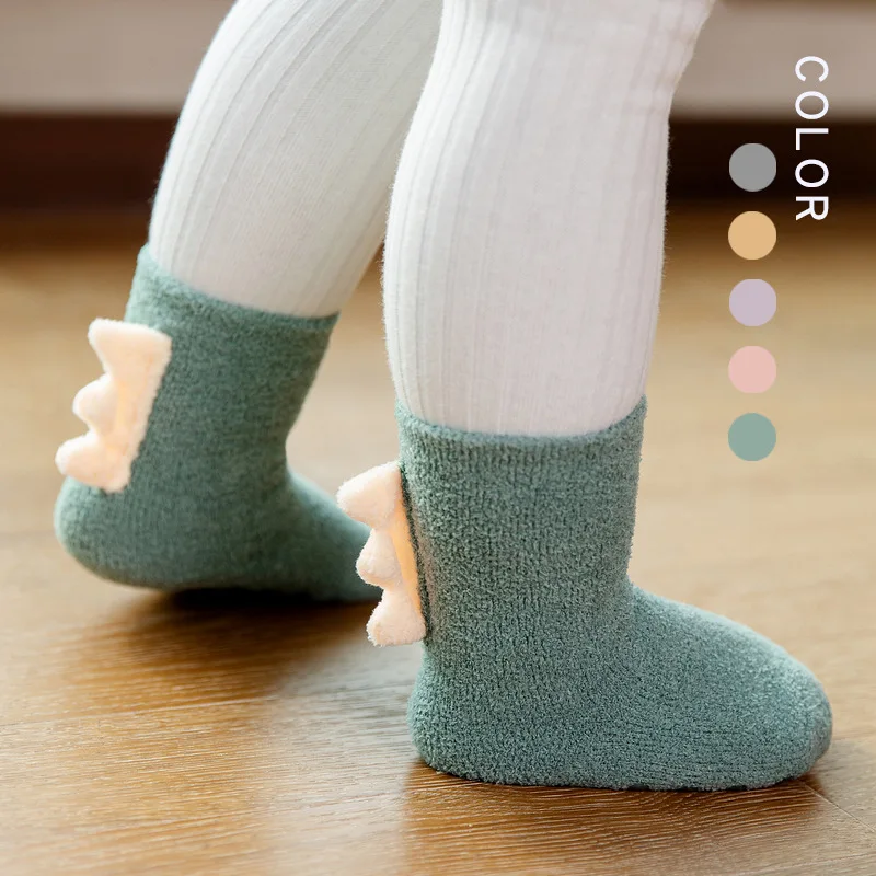 

Winter Thicken Terry Soft Coral Fleece Baby Socks Cute Dinosaur Infant Warm Todder Floor Non-slip Clothes for Boys Girls Kids