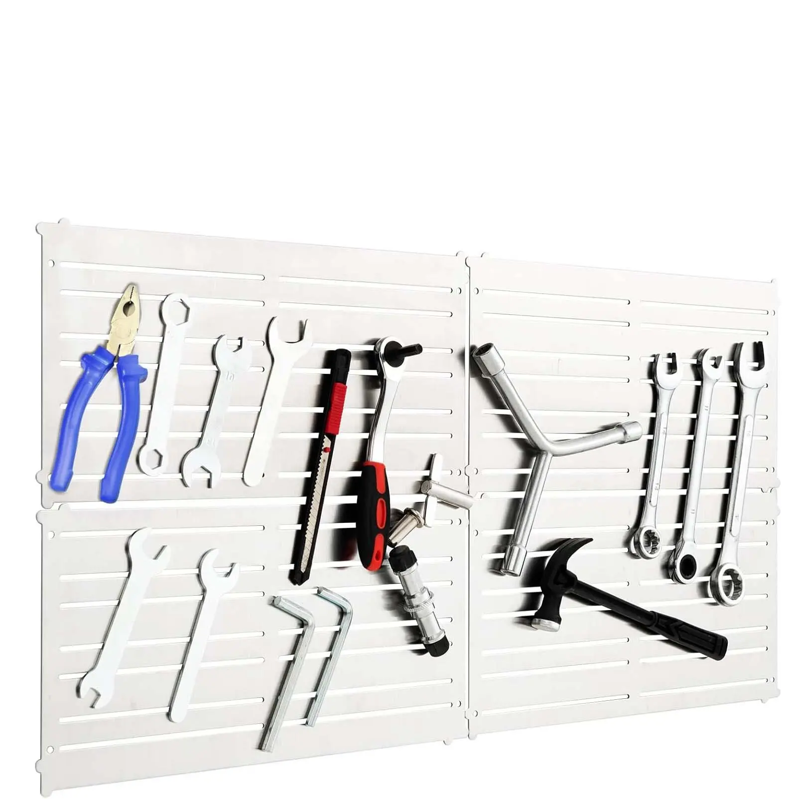 Magnetic Tool Holder Wall, 4 Tool Plates, 32 Strong Magnetic Strips, 60 x 30 cm,Magnetic Tool Holder, Silver
