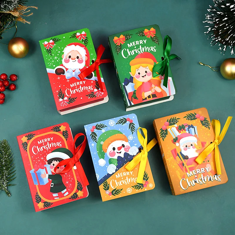 5Pcs Book Shape Merry Christmas Candy Boxes Bag Santa Claus Kids Gift Packaging Box Navidad Natal Noel Party Decoration Supplies