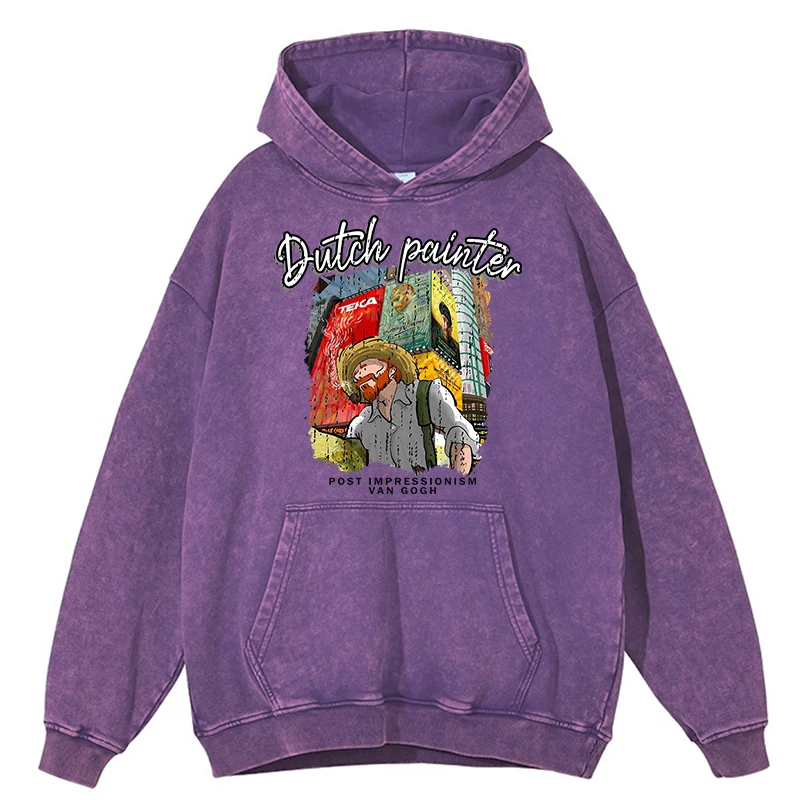 thumbnail image 1 of Sudadera con capucha retro desgastada con estampado de pintor Sutch Times Square Van Gogh para hombre, ropa de calle de moda, sudadera con capucha 100 % algodón, 1 of 4