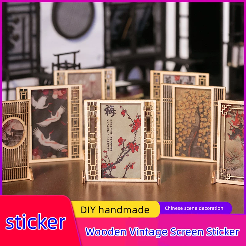 Chinese Ancient Scene Model Diy Handmade Wooden Retro Screen Sticker Chinese Simple Screen Partition Block Handmade Sticker Toy 10pcs 50x10x2 50x10x3 50x10x5 50x10x10 mm strong powerful block square magnet craft model rare earth neodymium permanent magnet