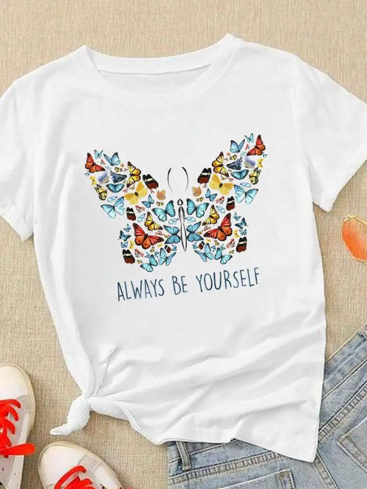 

Printing T-Shirt Women Lady Tshirts Printed Fashion Casual Tee Butterfly Trend Cute Style Clothing Short Sleeve Graphic T Top