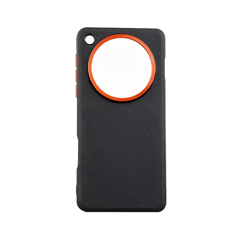 Luxury Plain Leather Mobile Phone Case with All-Inclusive Metal Ring Protection