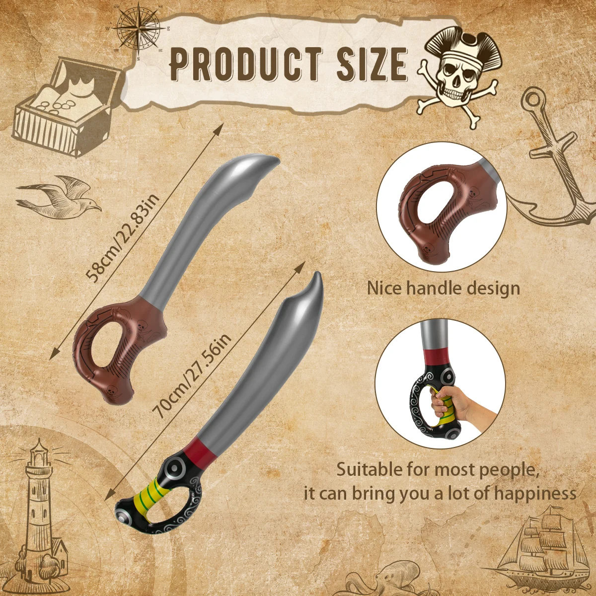 Épées Pirates Gonflables - Lot De 12 Pour Fêtes D'anniversaire Et Cosplay