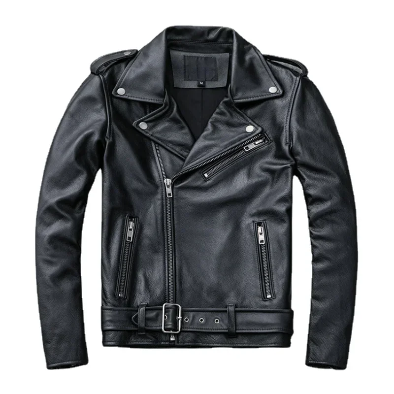 Classical Motorcycle Jackets Men Leather Jacket men leather jacket 100% Natural Cowhide Thick Moto Jacket Winter Biker Clothes Slim Coats M192
