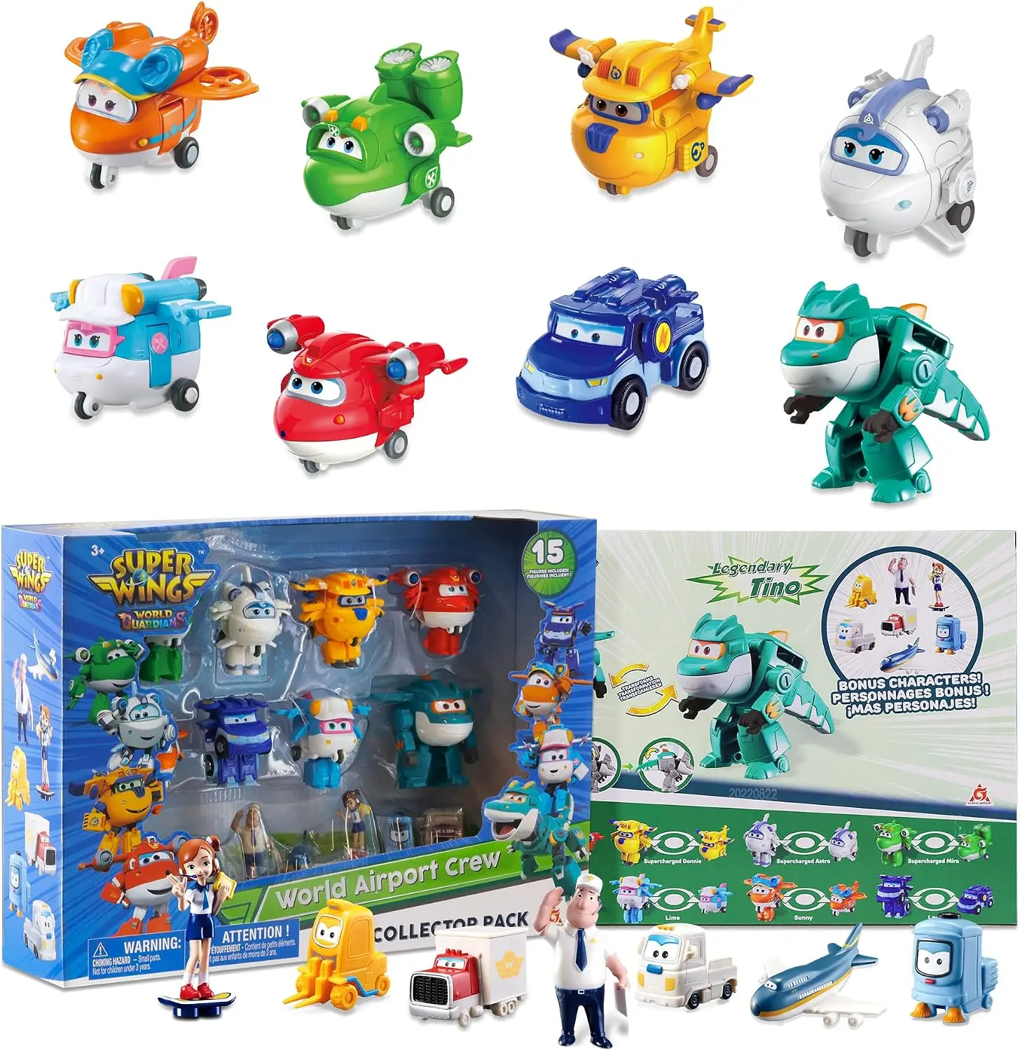 Super Wings 15er-Pack 2-Zoll Transformierbare Flugzeug-Roboter-Figuren, Echte Rollräder, Vorschul-Lernspielzeug Geburtstagsgeschenk für Kinder 3-8 Jahre