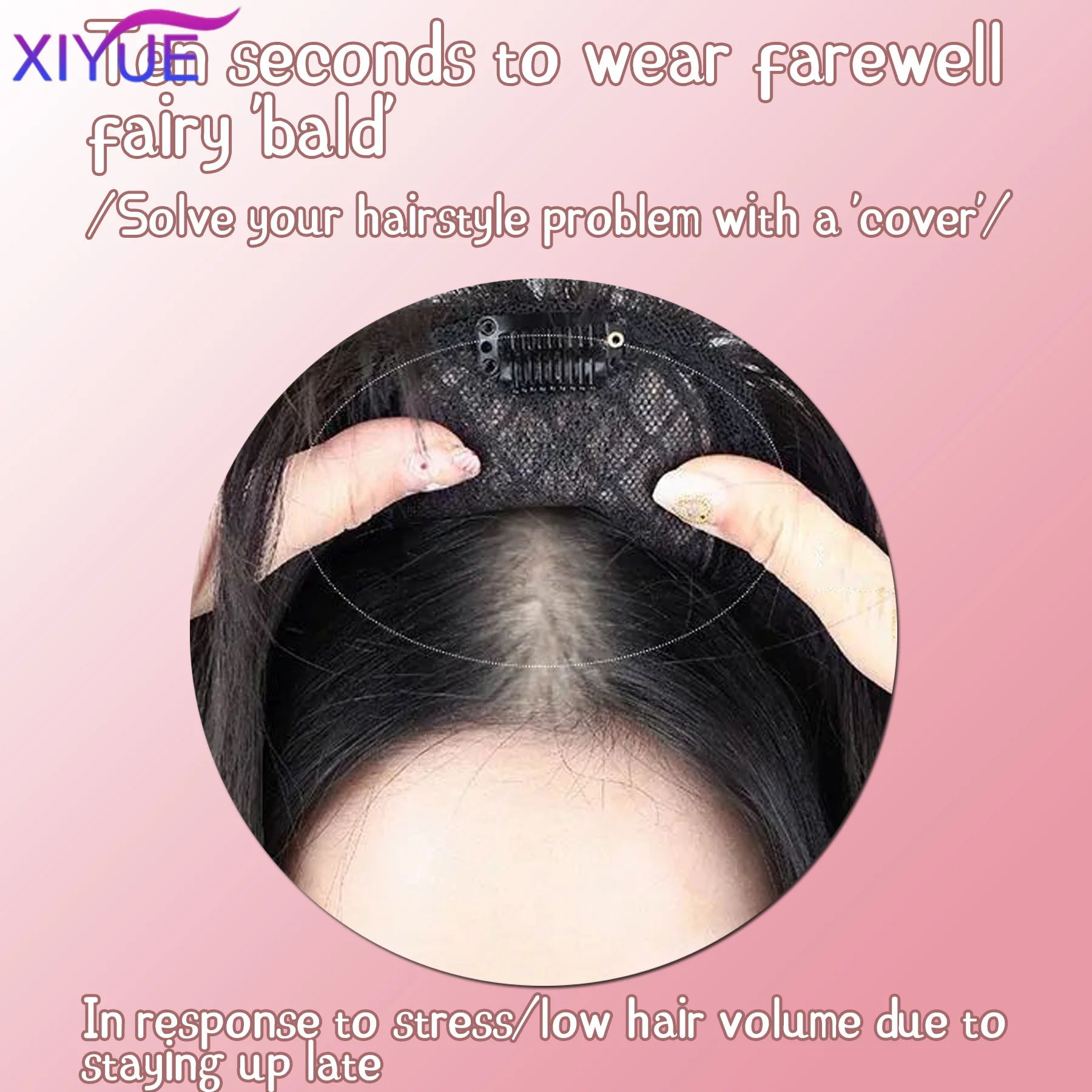 XIYUE Topper Hair Piece Invisible Seamless Long Straight Wig Bangs Clip Overhead Natural Invisible Replacement Cover White Hair