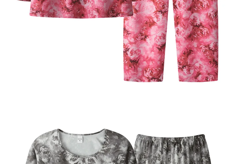 XL-4XL Mittleren Alters Mutter Zwei Stück Set Rundhals Langarm Pyjamas Frauen Baumwolle Frühling Herbst Nachtwäsche Pyjamas Femme Hause – Detail 9