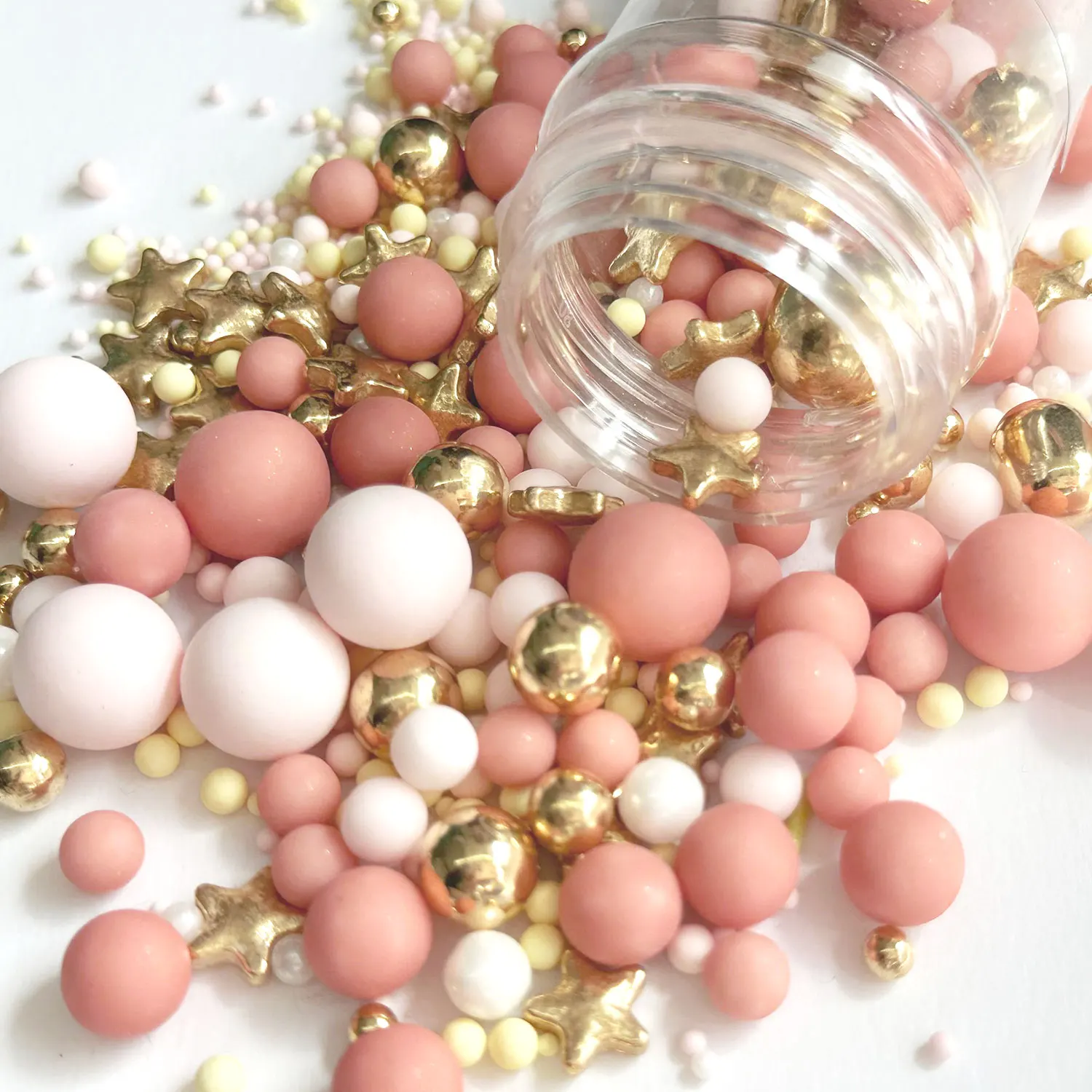 Goldrosa Perlen- und Pentagrammstreusel zum Dekorieren von Kuchen – Cupcakes, Kekse, Eiscreme-Topper, Hochzeit, Babyparty, Party – Detail 5
