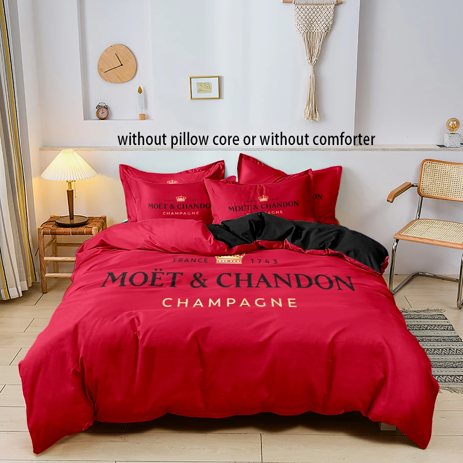 

Stylish champagne Fashion 3D printed bedding set，adult and children's bedroom，Duvetcover&2pcs Pillowcase , double bed full size