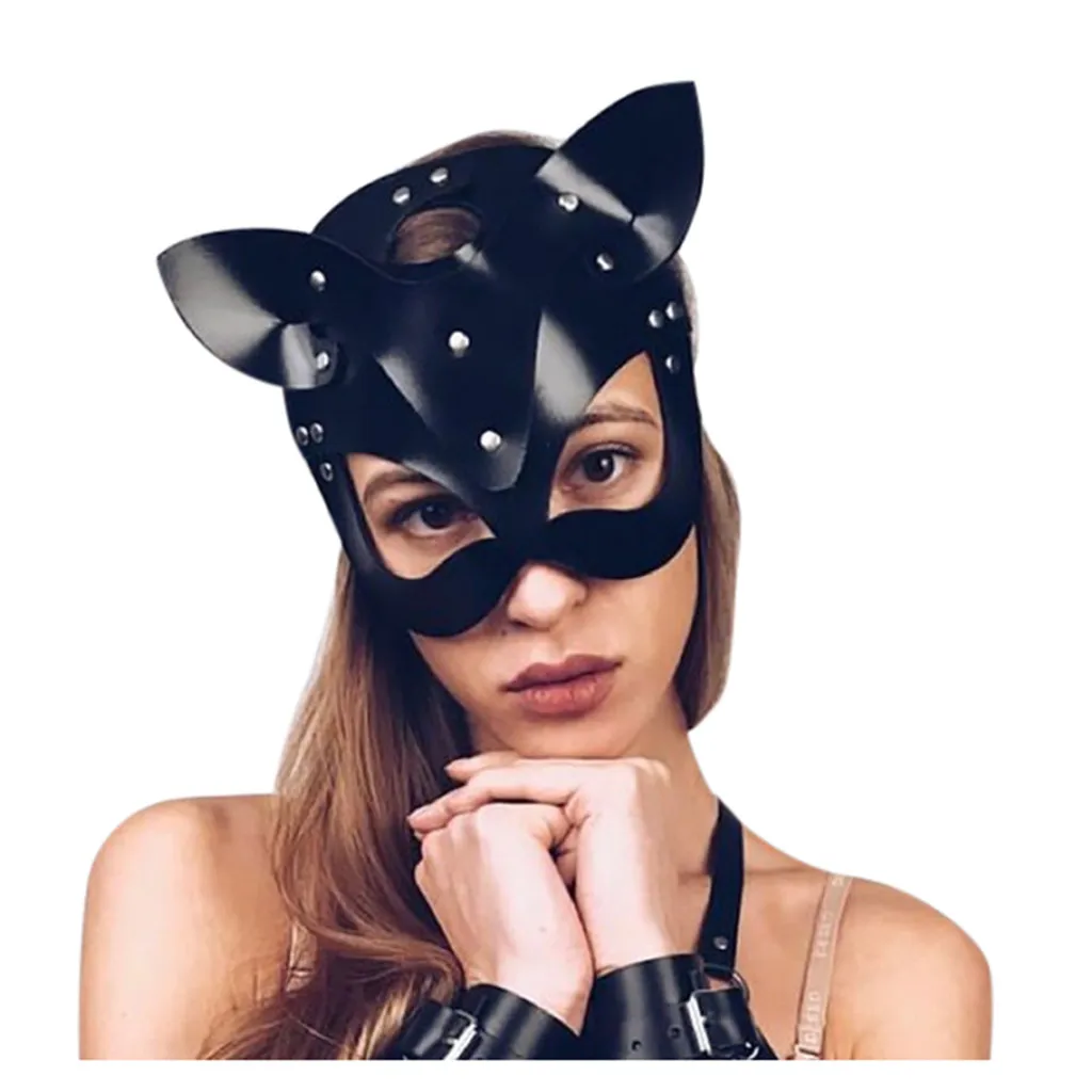 Women Sexy Leather Masks Cosplay Cat Bdsm Fetish Halloween Party Masquerade Fashion Masks With Half Face Sex Toys Accessories