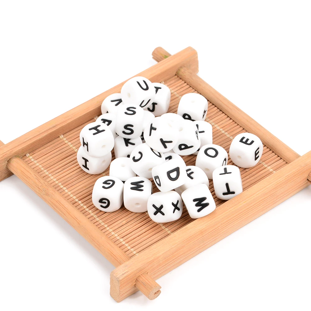 LOFCA 12 mm 40 Stück Lebensmittelqualität Silikon Babyzähne Perlen Schnullerkette BPA-frei Lose Kauen Alphabet Perlen für personalisierte Namen DIY – Detail 3