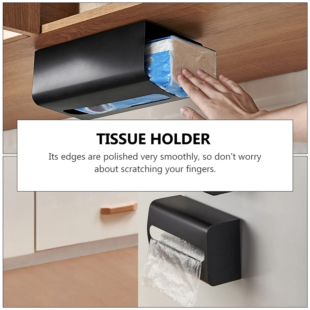 Paper Towel Holder Magnetic Storage Rack Non-punch Tissue Container Napkin Case Refrigerator Black 5