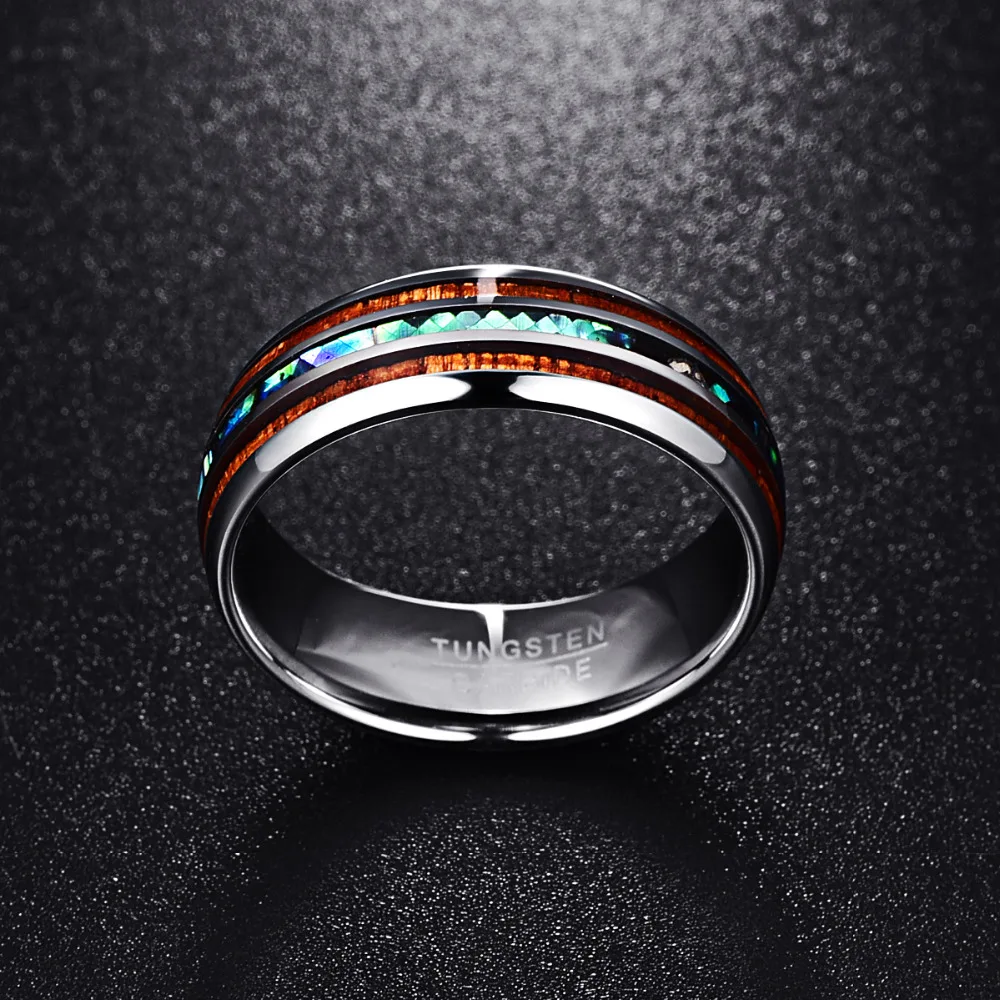 Nuncad US Size 8mm Hawaiian Koa Wood and Abalone Shell Tungsten Carbide Rings Wedding Bands for Men Comfort Fit Size 5-14 3