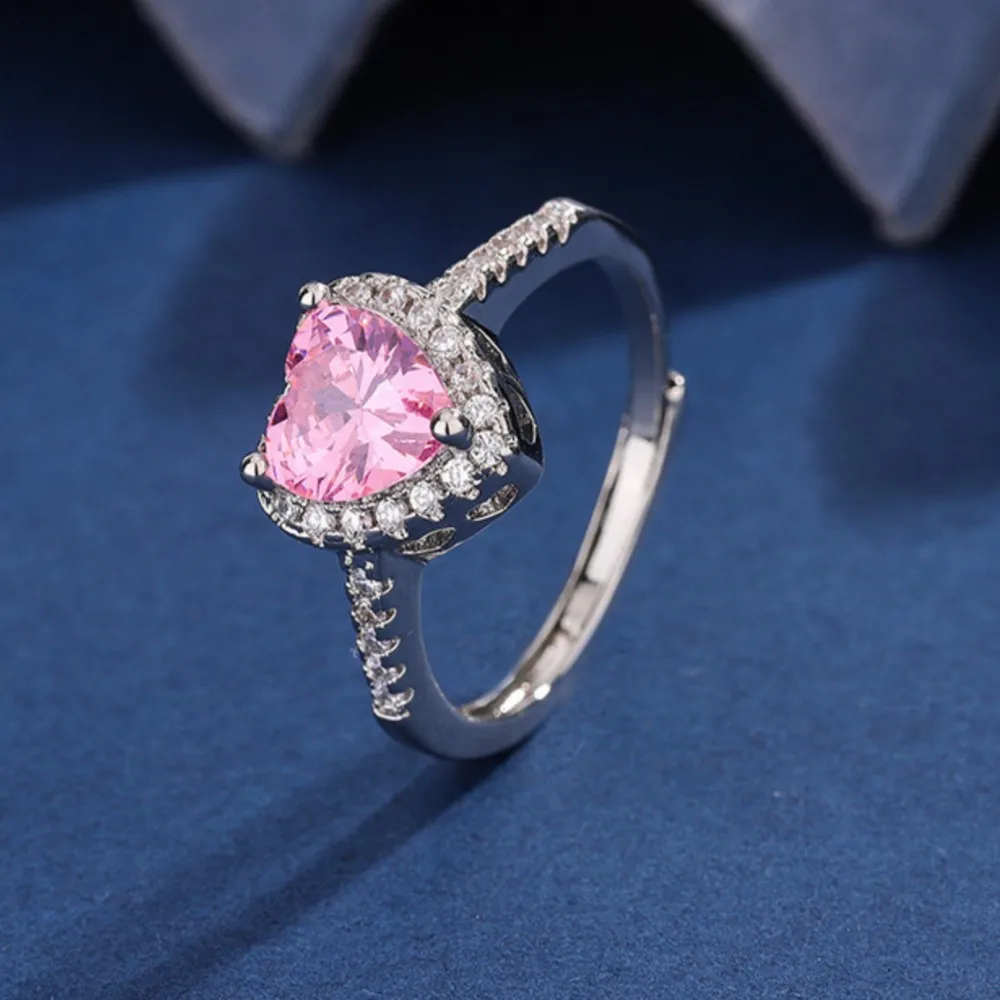 Light Luxury Cherry Pink Color Heart Pendant Jewelry Set for Women Elegant Necklace Bracelet Earrings Ring Wedding Jewelry Gift