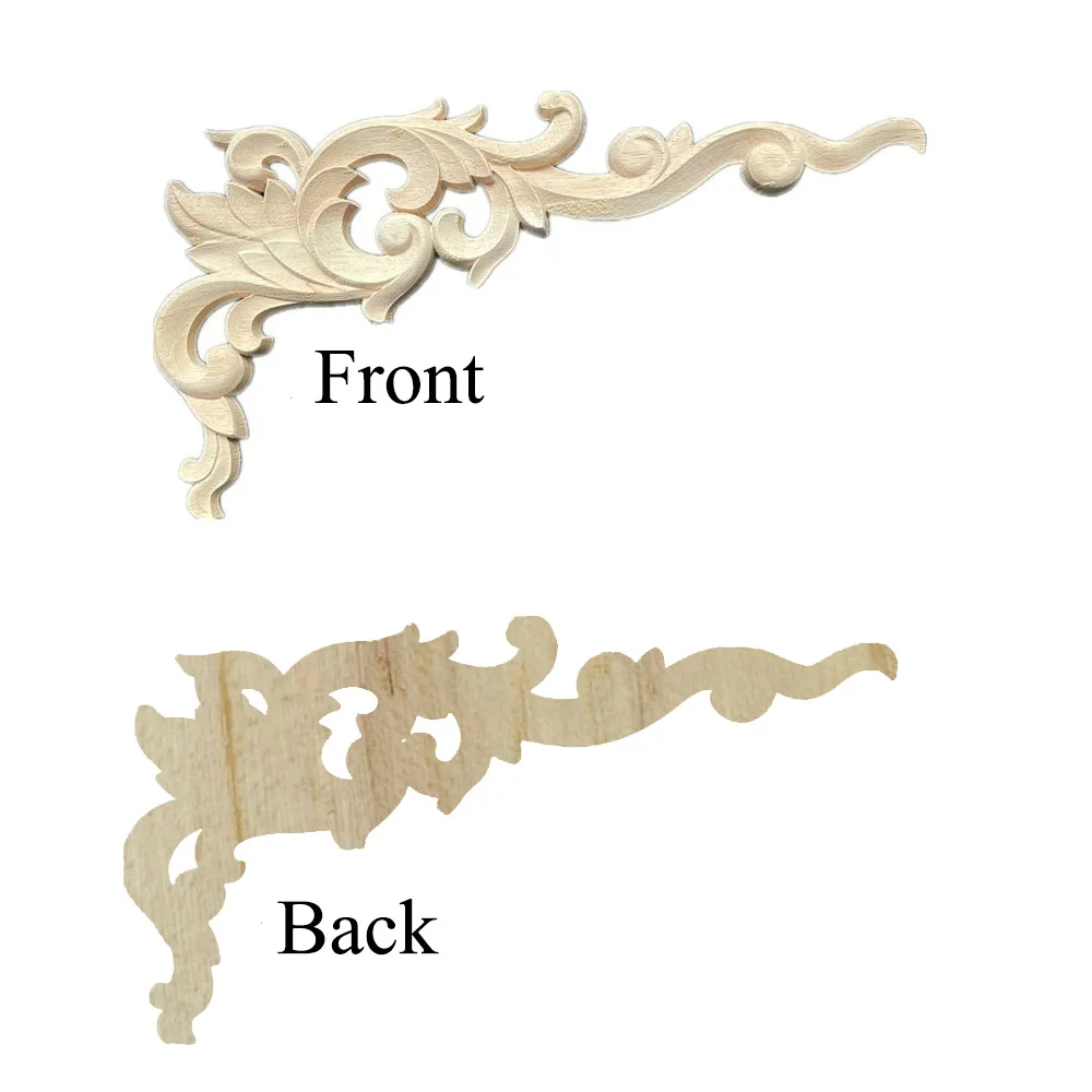 4PCS 33cm Woodcarving Decal Corner Applique Frame Door Decorate Wall Doors Furniture Decorative Figurines Wooden Miniatures