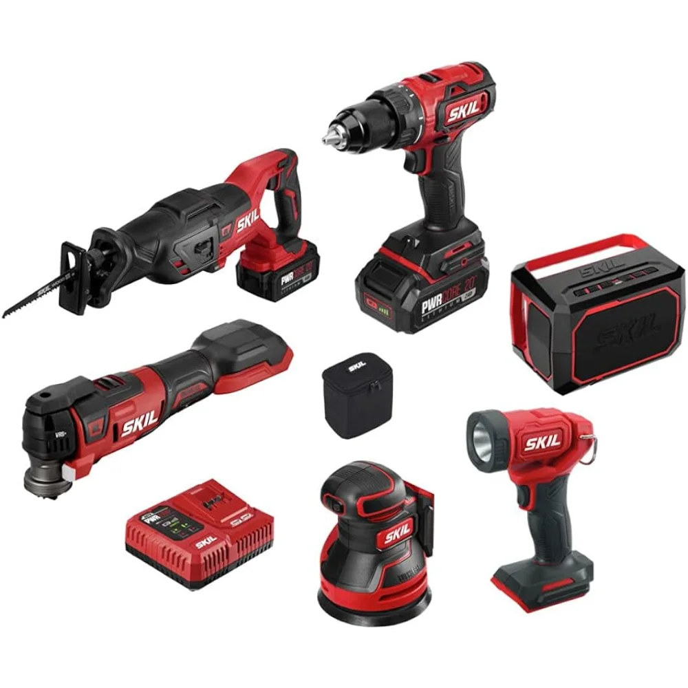 

SKIL PWRCore 20 Brushless 20V 6-Tool Combo Kit, Included 2.0Ah Lithium Battery, 4.0Ah Lithium Battery