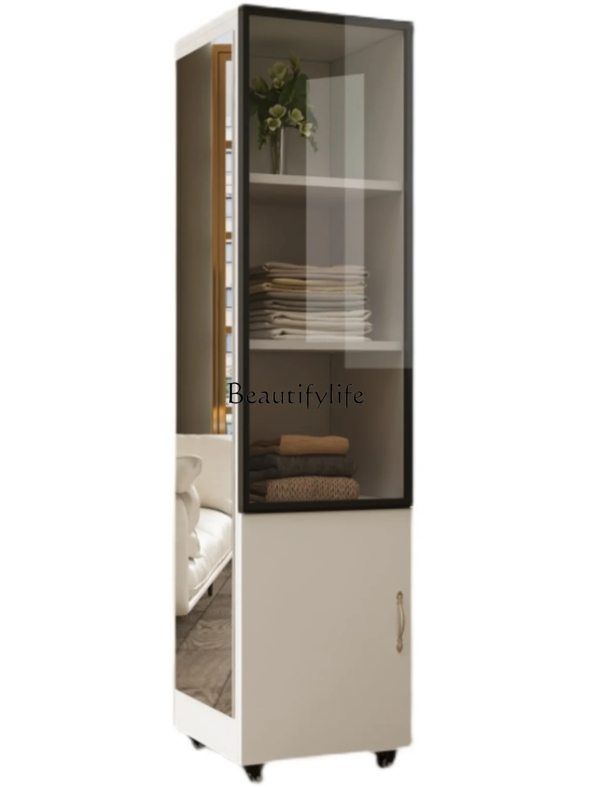 

Full-Body Floor Household Girls' Bedroom Rotating Movable Storage Full-Length Mirror Living Room Stereo Mirror