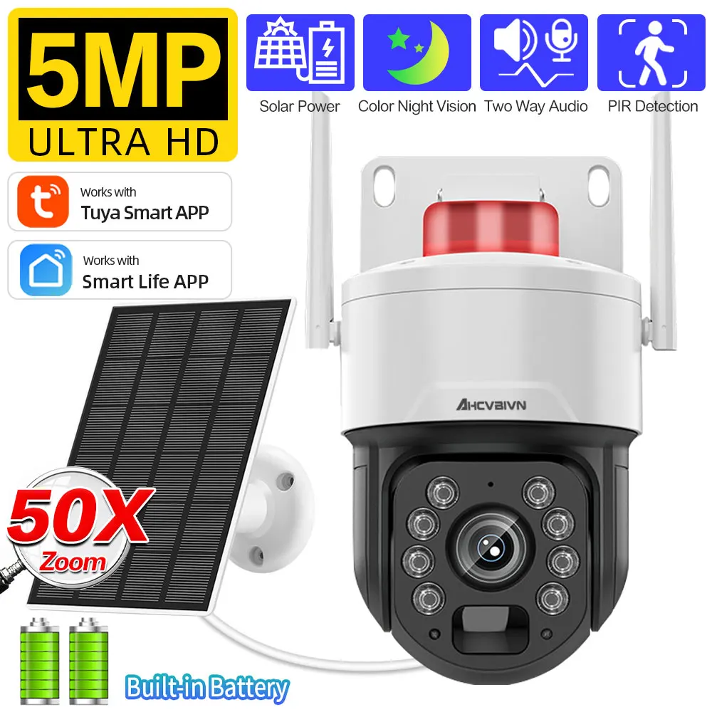 

5MP 4G SIM Card Wireless 50X Zoom Solar Battery Camera Solar Panel Human Detection PTZ Security Cam Waterproof Camera Dual Audio
