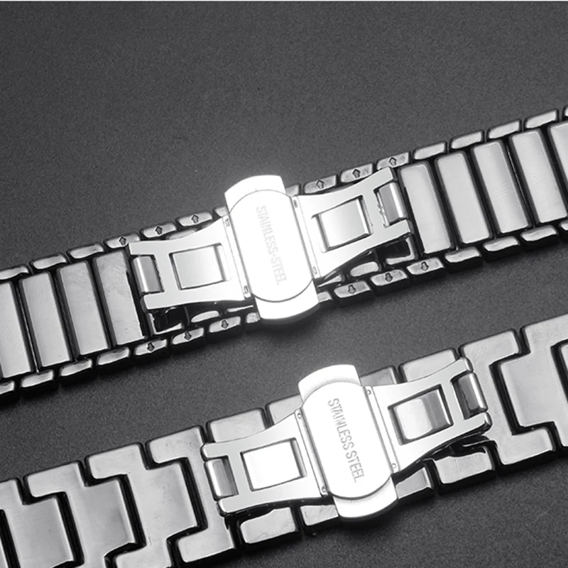 Stainless Steel Watchband with Curved Interface and Butterfly Clasp