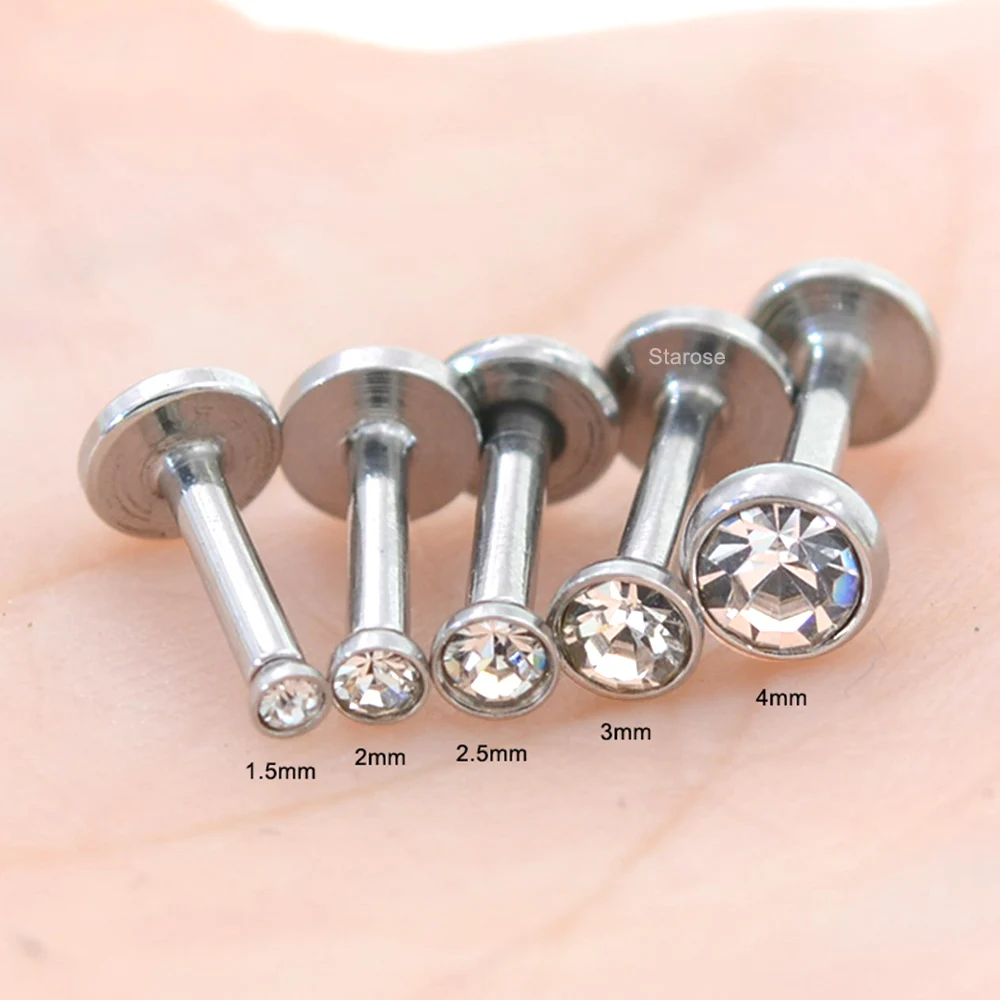Labret In Titanio 18G | Senza Filettatura | Push-in | Per Labbra, Tragus, Helix | Con CZ - Foto 9