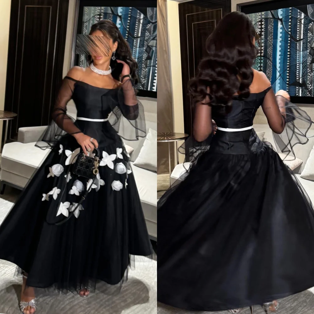 

Jersey Flower Ruched Homecoming A-line Off-the-shoulder Bespoke Occasion Gown Midi Dresses