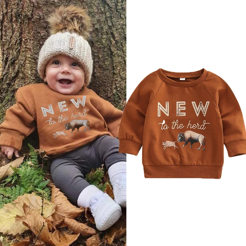 FOCUSNORM 0-3Y Toddler Baby Girls Boys Sweatshirt T Shirts Cartoon Animal Letter Print Long Sleeve Casual Pullover Tops