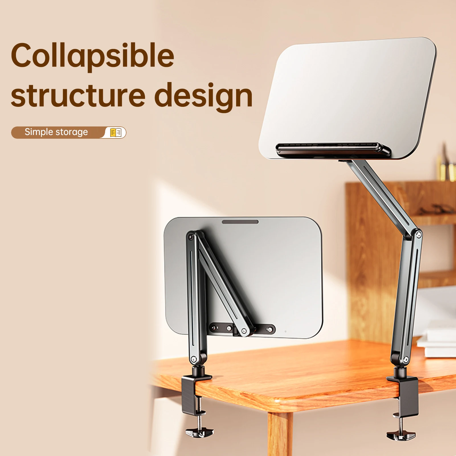 Desktop Book Stand for Reading w/ Cantilever Arm 360° Rotating Foldable Aluminum-plastic Panel for 14-17.3inche Ereader Textbook