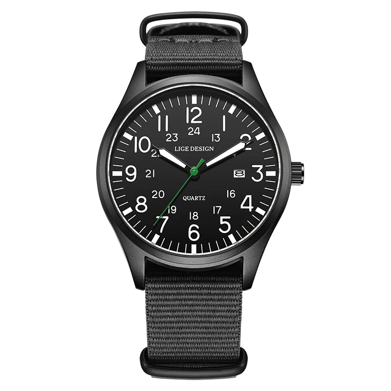 Luxurious LIGE Men's Quartz Sports Watch with Luminous Hands and Nylon Strap
